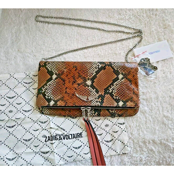 Zadig & Voltaire Nano Rock Snake Embossed Leather Crossbody Bag Clutch New! - Picture 1 of 7
